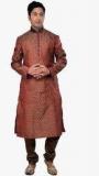 Manyavar Maroon Checked Kurta Pyjama Men