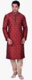 Manyavar Maroon Embroidered Kurta Pyjama Men