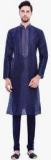 Manyavar Navy Blue Printed Kurta Pyjama Men