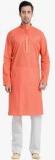 Manyavar Orange Striped Kurta Pyjama Men