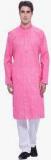 Manyavar Pink Solid Kurta Pyjama Men