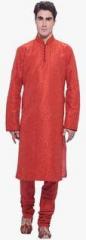 Manyavar Red Embroidered Kurta Pyjama men