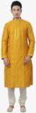 Manyavar Yellow Solid Kurta Pyjama men