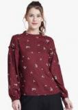 Marie Claire Maroon Printed Regular Top Women