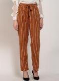 Marie Claire Mustard & Brown Regular Fit Striped Cigarette Trousers Women