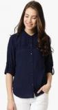 Marie Claire Navy Blue Solid Shirt Men