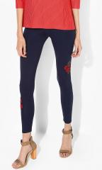 Marks & Spencer Navy Blue Self Design Leggings women