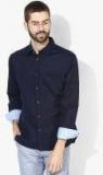 Marks & Spencer Navy Blue Solid Regular Fit Casual Shirt Men