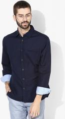 Marks & Spencer Navy Blue Solid Regular Fit Casual Shirt men