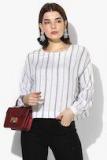 Marks & Spencer White & Black Self Striped Boxy Top Women