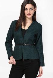 Martini Green Solid Jacket With Belt Women