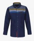 Mashup Navy Blue Colourblocked Regular Fit Casual Shirt Boys