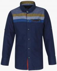 Mashup Navy Blue Colourblocked Regular Fit Casual Shirt boys