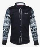 Mashup Navy Blue Printed Regular Fit Casual Shirt Boys