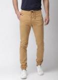 Mast & Harbour Beige Slim Fit Solid Joggers Men