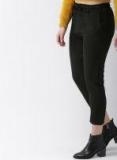 Mast & Harbour Black Slim Fit Solid Regular Trouser Women