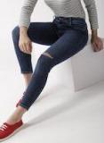 Mast & Harbour Blue Skinny Fit Mid Rise Clean Look Cropped Stretchable Jeans Women