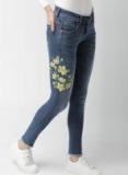 Mast & Harbour Blue Skinny Fit Mid Rise Clean Look Stretchable Jeans Women