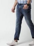 Mast & Harbour Blue Skinny Fit Mid Rise Low Distress Stretchable Jeans Men