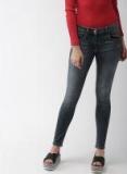 Mast & Harbour Blue Skinny Fit Mid Rise Low Distress Stretchable Jeans Women