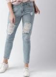 Mast & Harbour Blue Slim Fit Mid Rise Highly Distressed Jeans Women