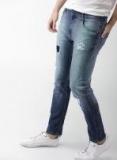 Mast & Harbour Blue Slim Fit Mid Rise Mildly Distressed Stretchable Jeans Men