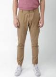 Mast & Harbour Brown Jogger Fit Solid Chinos Men