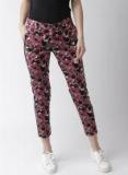 Mast & Harbour Burgundy & White Regular Fit Printed Trousers Women