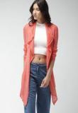 Mast & Harbour Coral Pink Self Design Open Front Shrug Women