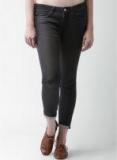 Mast & Harbour Dark Grey Solid Mid Rise Skinny Fit Jeans Women