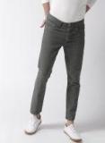 Mast & Harbour Green Slim Fit Solid Denim Trousers Men