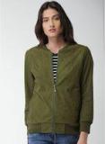 Mast & Harbour Green Solid Sweat Jacket Women