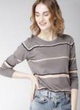 Mast & Harbour Grey & Peach Striped Pullover Sweater Women