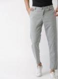 Mast & Harbour Grey Melange Solid Slim Fit Regular Trousers Men