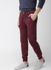 Mast & Harbour Maroon Slim Fit Solid Joggers men