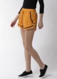 Mast & Harbour Mustard Solid Regular Fit Hot Pants Women