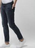 Mast & Harbour Navy Blue Skinny Fit Mid Rise Low Distress Stretchable Jeans Men