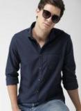 Mast & Harbour Navy Blue Slim Fit Solid Casual Shirt men