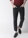 Mast & Harbour Navy Blue Slim Fit Solid Denim Trousers Men