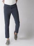 Mast & Harbour Navy Blue Slim Fit Solid Regular Trousers Men