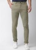 Mast & Harbour Olive Green Slim Fit Solid Chinos Men