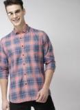 Mast & Harbour Peach Checked Slim Fit Casual Shirt Men