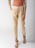 Mast & Harbour Peach Coloured Regular Fit Solid Cropped Trousers Women