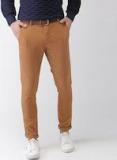 Mast & Harbour Rust Brown Regular Fit Solid Regular Trousers Men