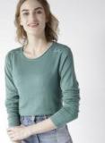 Mast & Harbour Sea Green Solid Pullover Sweater Women