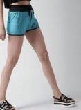 Mast & Harbour Teal Solid Regular Fit Sports Shorts Women