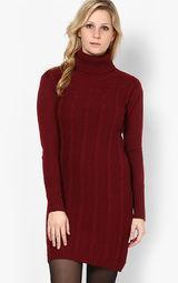 Mb Maroon Colored Solid Bodycon Dress Women