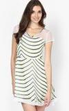 Mb Off White Colored Striped Shift Dress Women