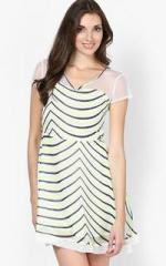 Mb Off White Colored Striped Shift Dress women