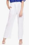 Meee Off White Solid Regular Fit Chinos Women